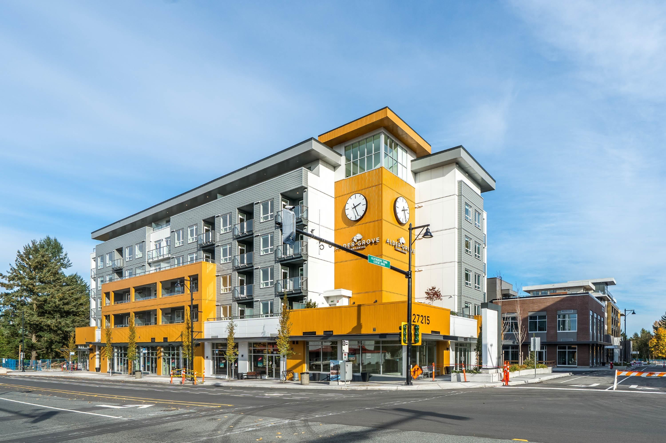 Overview of a neighbourhood in Langley, BC with detached and attached homes.