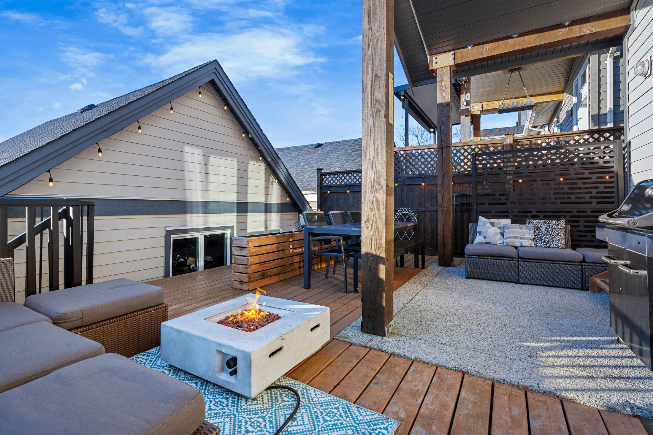 Covered deck and outdoor living space, South Surrey house