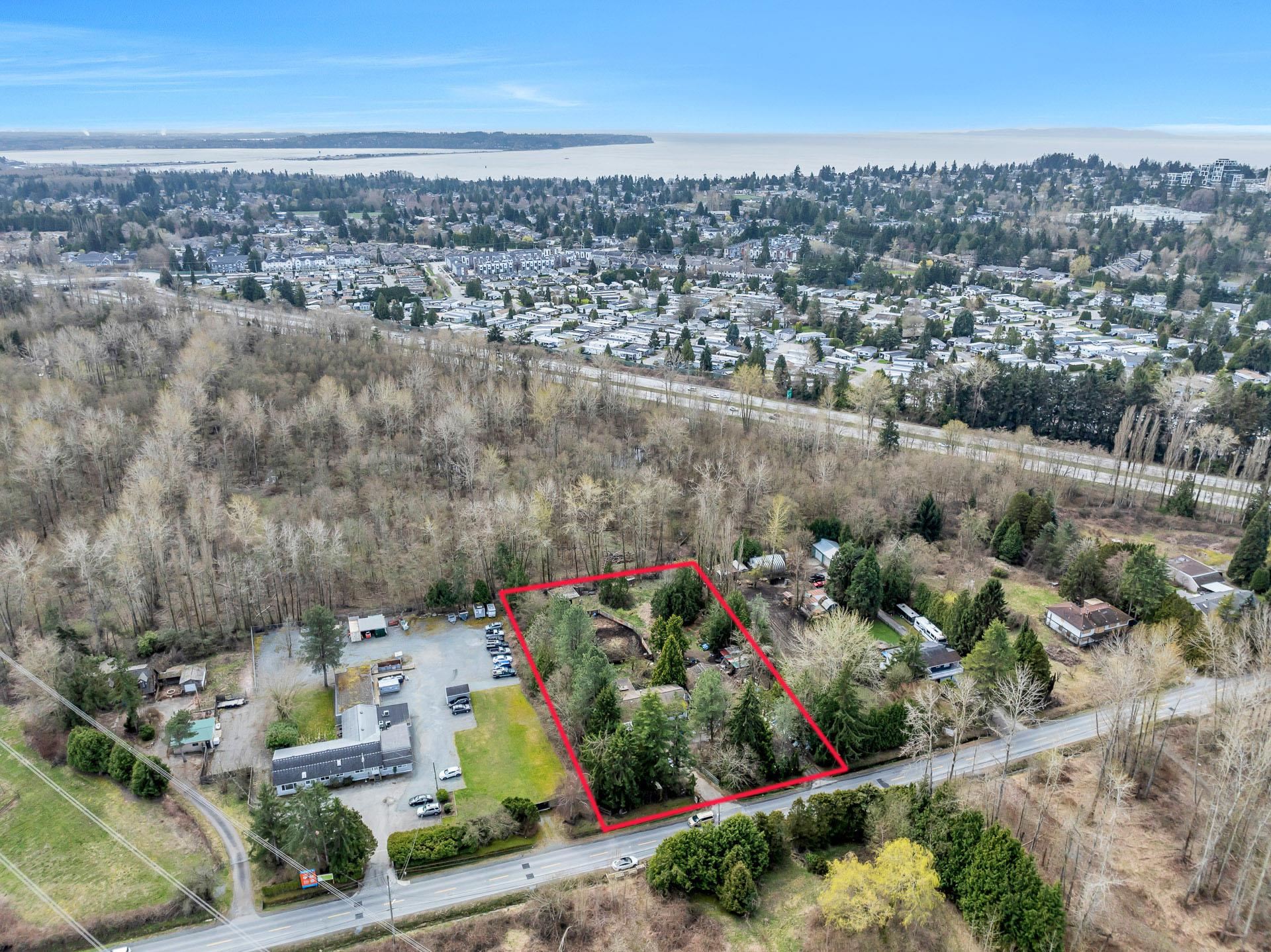 16216 20 Avenue South Surrey aerial: 1.13-acre business park and light industrial development site outlined in red