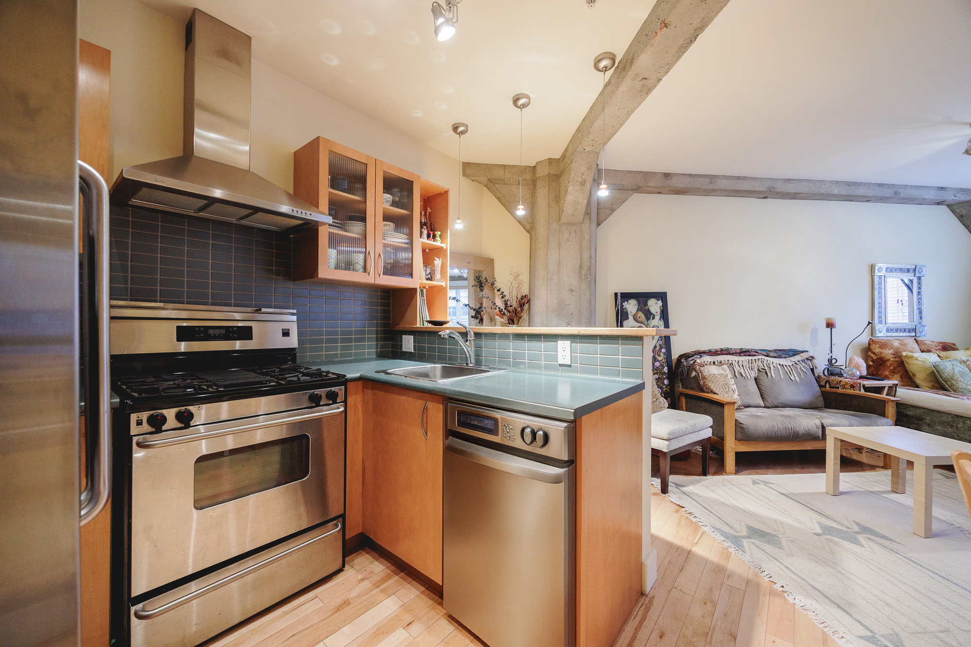 Interior of a heritage loft at the Murchies Building, 1216 Homer Street, Yaletown Vancouver